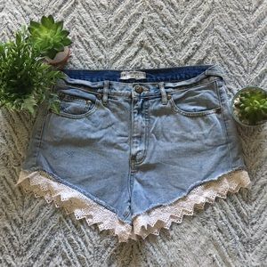 Free People Crochet Denim Shorts Distressed W 28